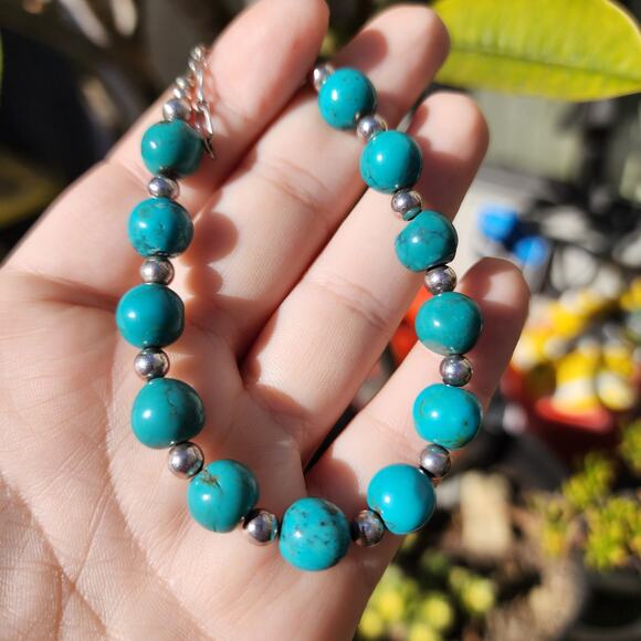 Relios Carolyn Pollack Bracelent Genuine Turquoise 925 Sterling Silver Beaded - Picture 7 of 11